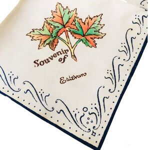 Vintage Handkerchief Hankie Esteban Screen Print Souvenir Leaves Blue Border